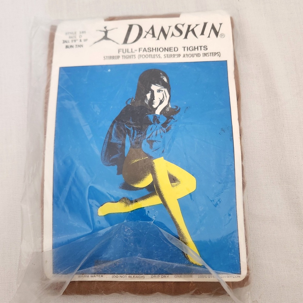 Vtg NOS Danskin 185 Stirrup Tights Sun Tan Size D Full Fashioned Footless 70s